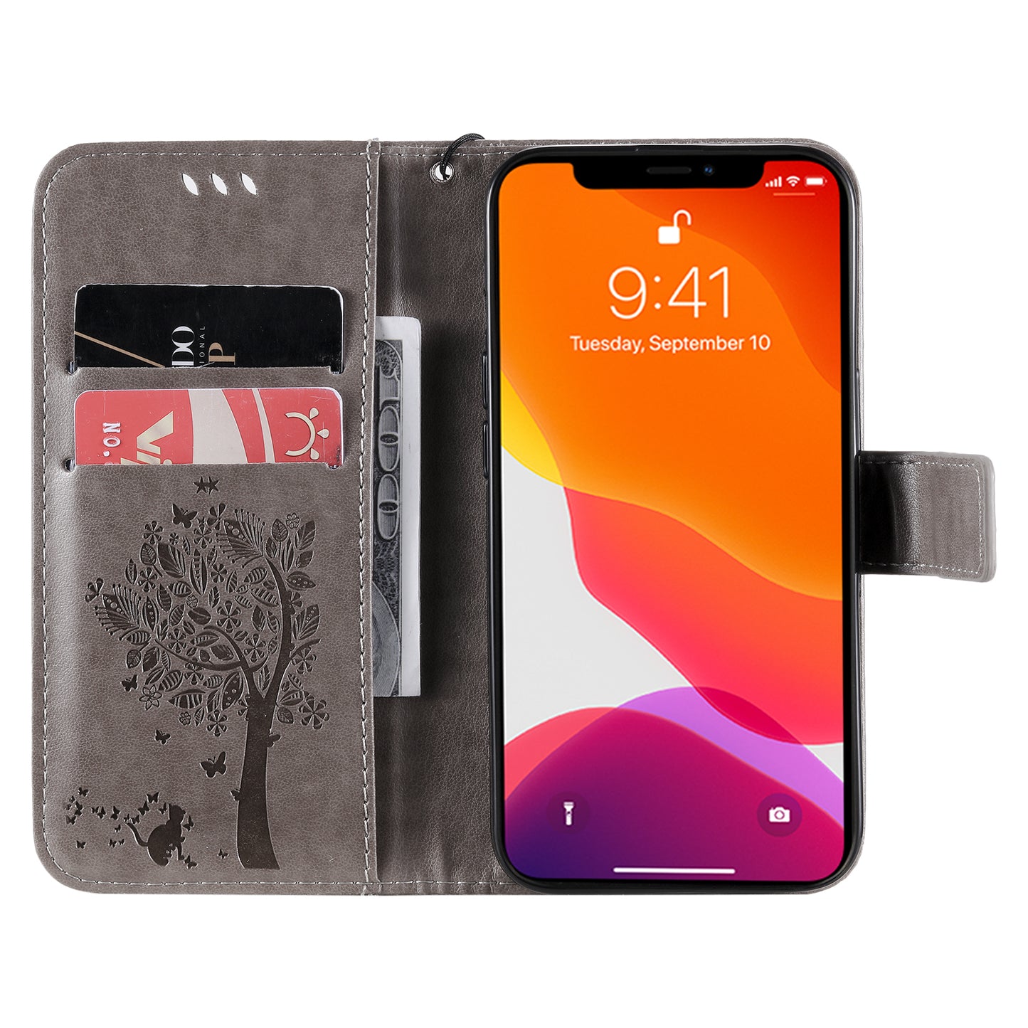 For iPhone 15 KT Imprinting Flower Series-3 PU Leather Phone Case Imprinted Wallet Flip Stand Cover