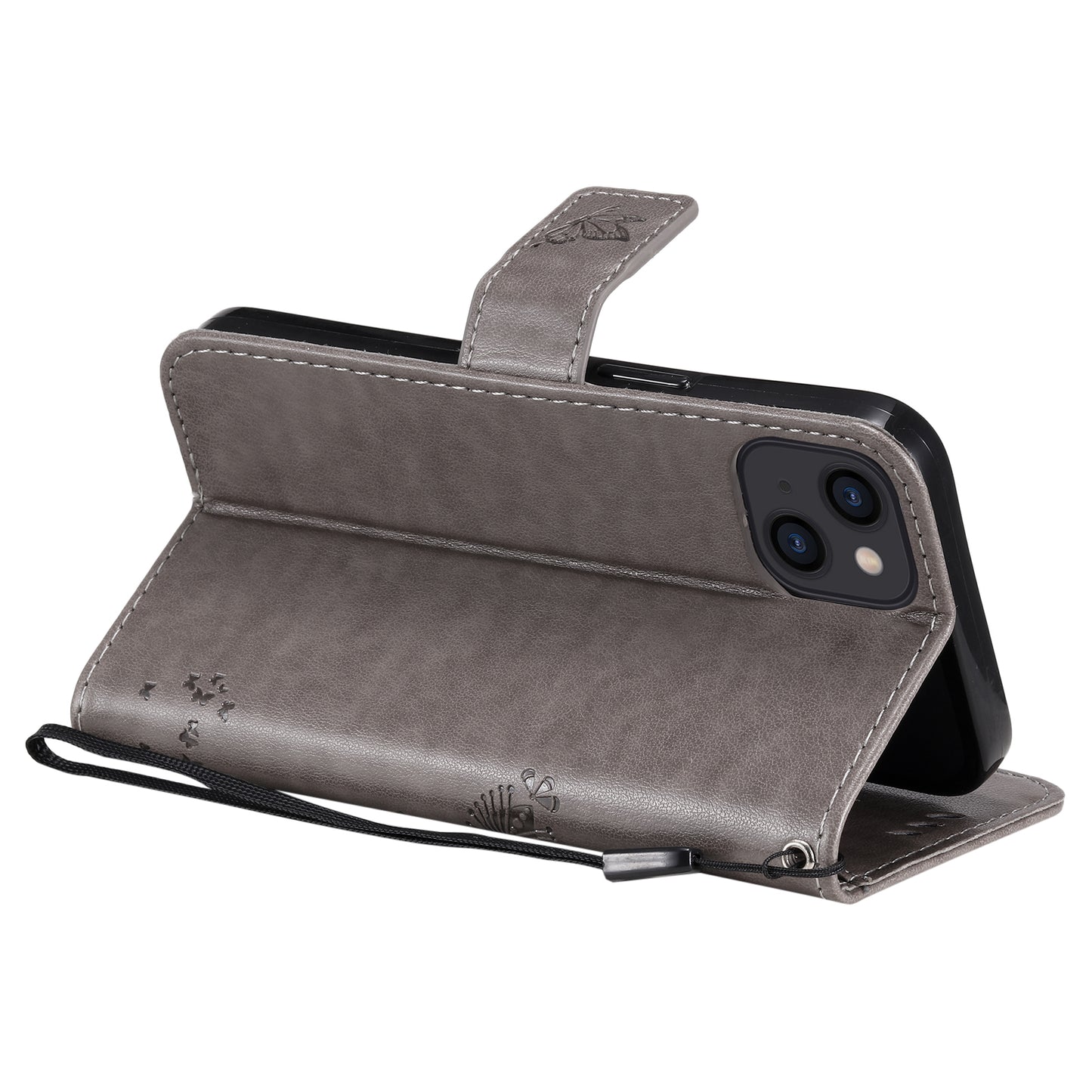 For iPhone 15 KT Imprinting Flower Series-3 PU Leather Phone Case Imprinted Wallet Flip Stand Cover