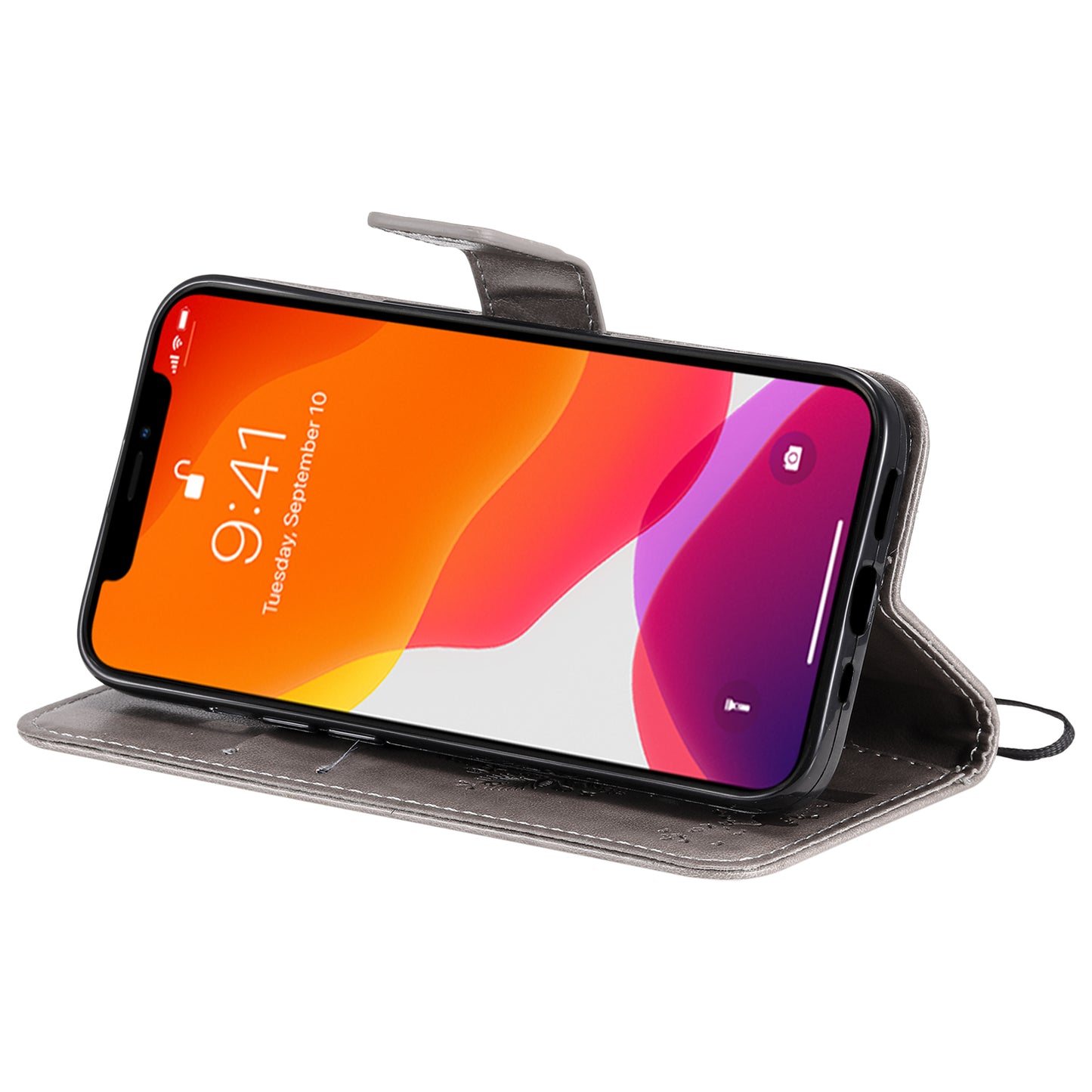 For iPhone 15 KT Imprinting Flower Series-3 PU Leather Phone Case Imprinted Wallet Flip Stand Cover