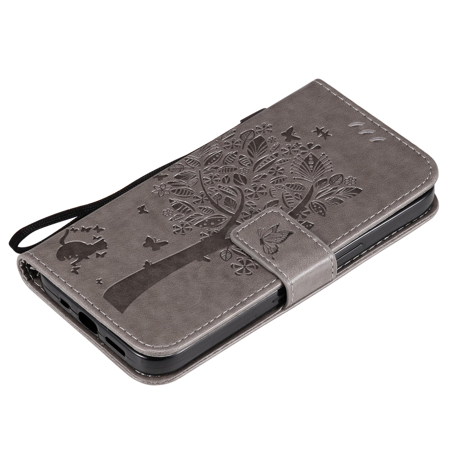 For iPhone 15 KT Imprinting Flower Series-3 PU Leather Phone Case Imprinted Wallet Flip Stand Cover