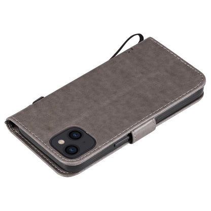 For iPhone 15 KT Imprinting Flower Series-3 PU Leather Phone Case Imprinted Wallet Flip Stand Cover