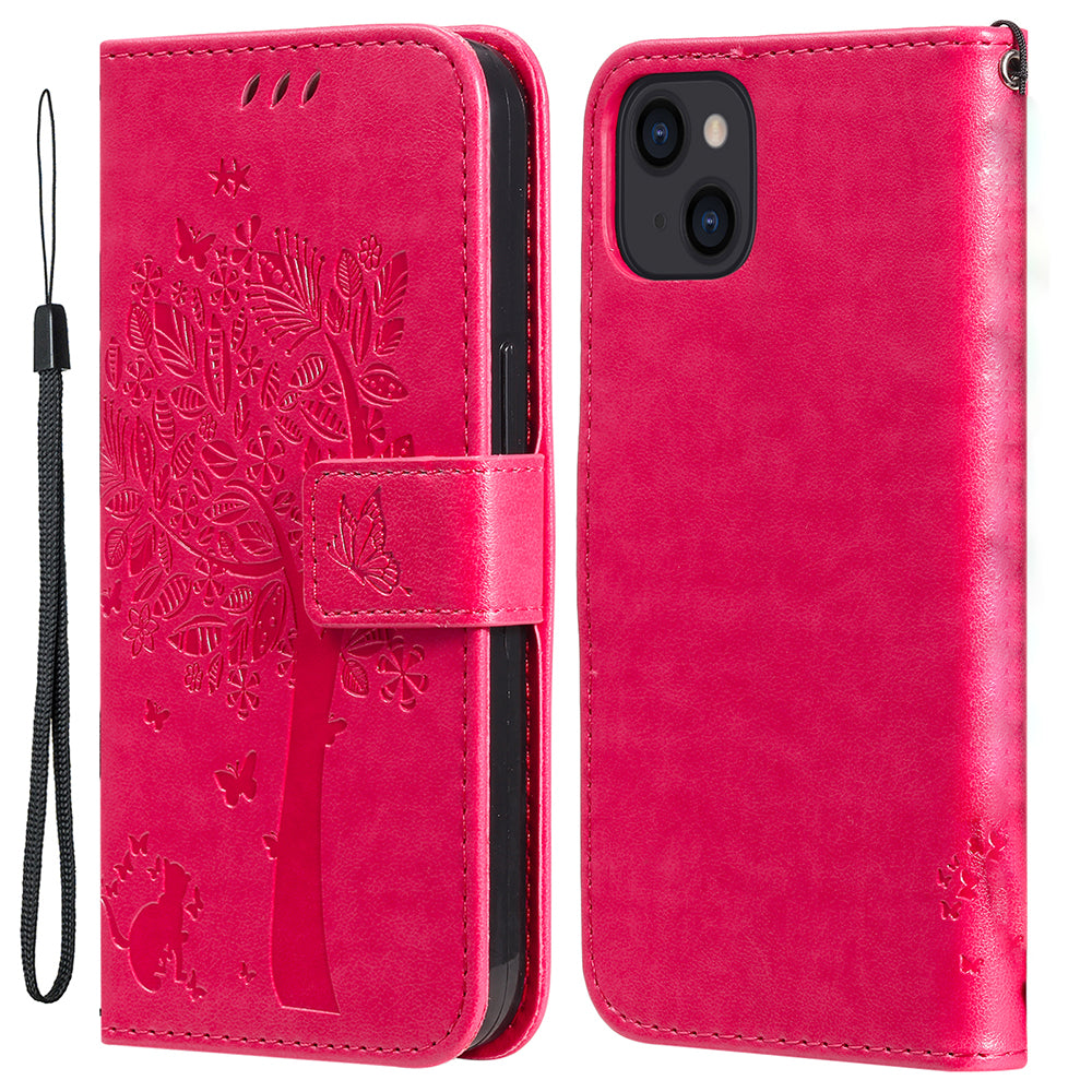 For iPhone 15 KT Imprinting Flower Series-3 PU Leather Phone Case Imprinted Wallet Flip Stand Cover