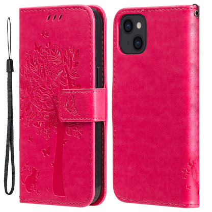 For iPhone 15 KT Imprinting Flower Series-3 PU Leather Phone Case Imprinted Wallet Flip Stand Cover
