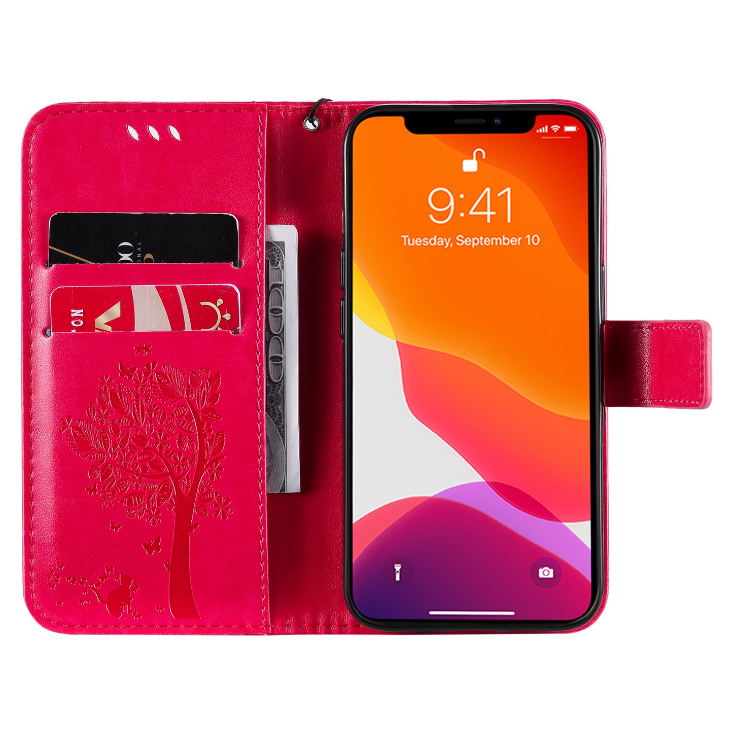 For iPhone 15 KT Imprinting Flower Series-3 PU Leather Phone Case Imprinted Wallet Flip Stand Cover