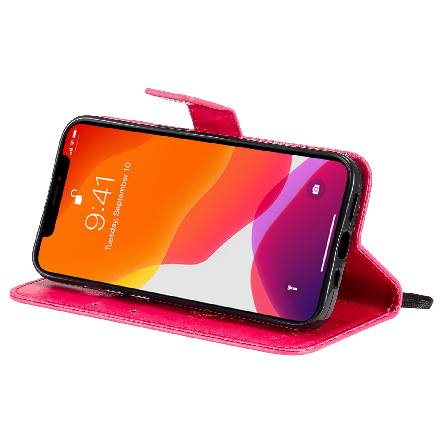 For iPhone 15 KT Imprinting Flower Series-3 PU Leather Phone Case Imprinted Wallet Flip Stand Cover