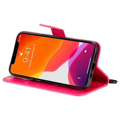 For iPhone 15 KT Imprinting Flower Series-3 PU Leather Phone Case Imprinted Wallet Flip Stand Cover