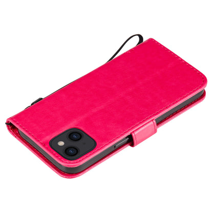 For iPhone 15 KT Imprinting Flower Series-3 PU Leather Phone Case Imprinted Wallet Flip Stand Cover