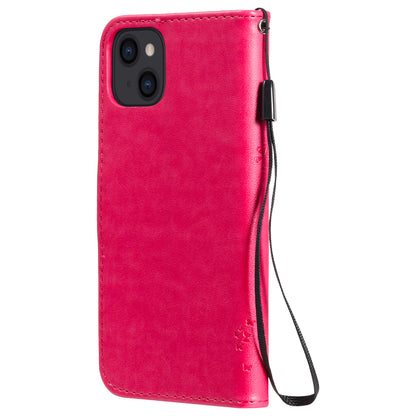 For iPhone 15 KT Imprinting Flower Series-3 PU Leather Phone Case Imprinted Wallet Flip Stand Cover