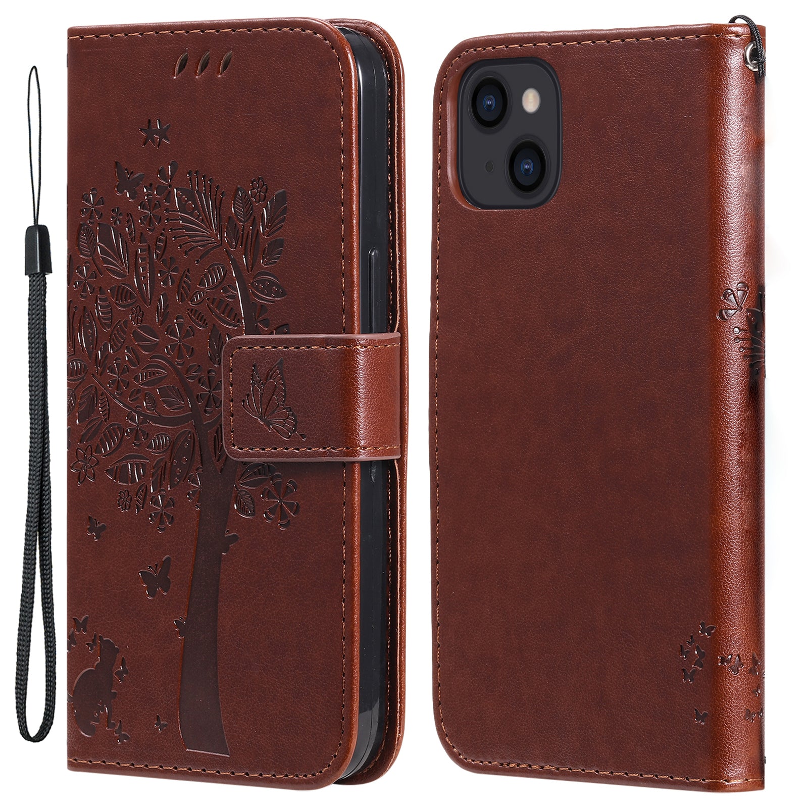 For iPhone 15 KT Imprinting Flower Series-3 PU Leather Phone Case Imprinted Wallet Flip Stand Cover