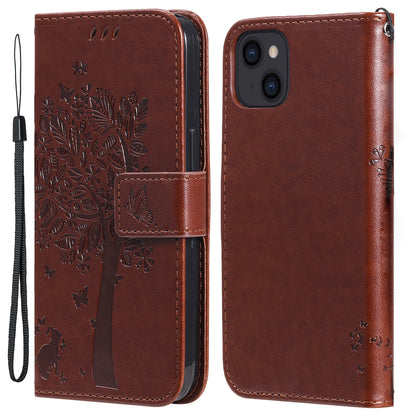 For iPhone 15 KT Imprinting Flower Series-3 PU Leather Phone Case Imprinted Wallet Flip Stand Cover