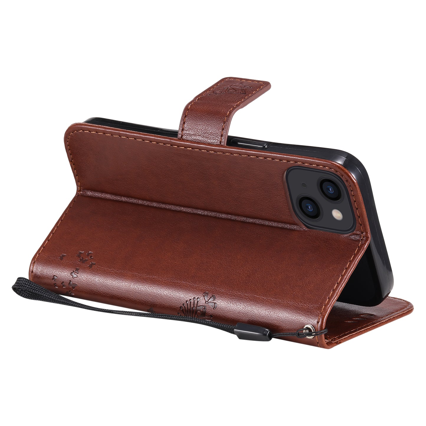 For iPhone 15 KT Imprinting Flower Series-3 PU Leather Phone Case Imprinted Wallet Flip Stand Cover