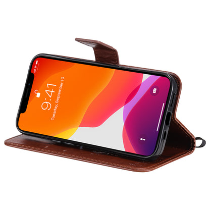 For iPhone 15 KT Imprinting Flower Series-3 PU Leather Phone Case Imprinted Wallet Flip Stand Cover