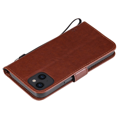 For iPhone 15 KT Imprinting Flower Series-3 PU Leather Phone Case Imprinted Wallet Flip Stand Cover