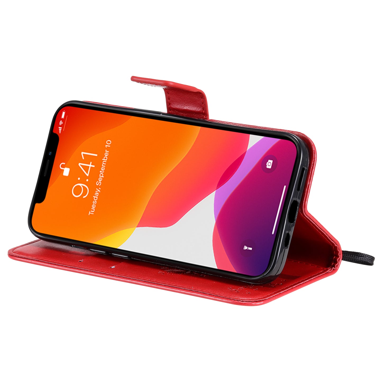 For iPhone 15 KT Imprinting Flower Series-3 PU Leather Phone Case Imprinted Wallet Flip Stand Cover