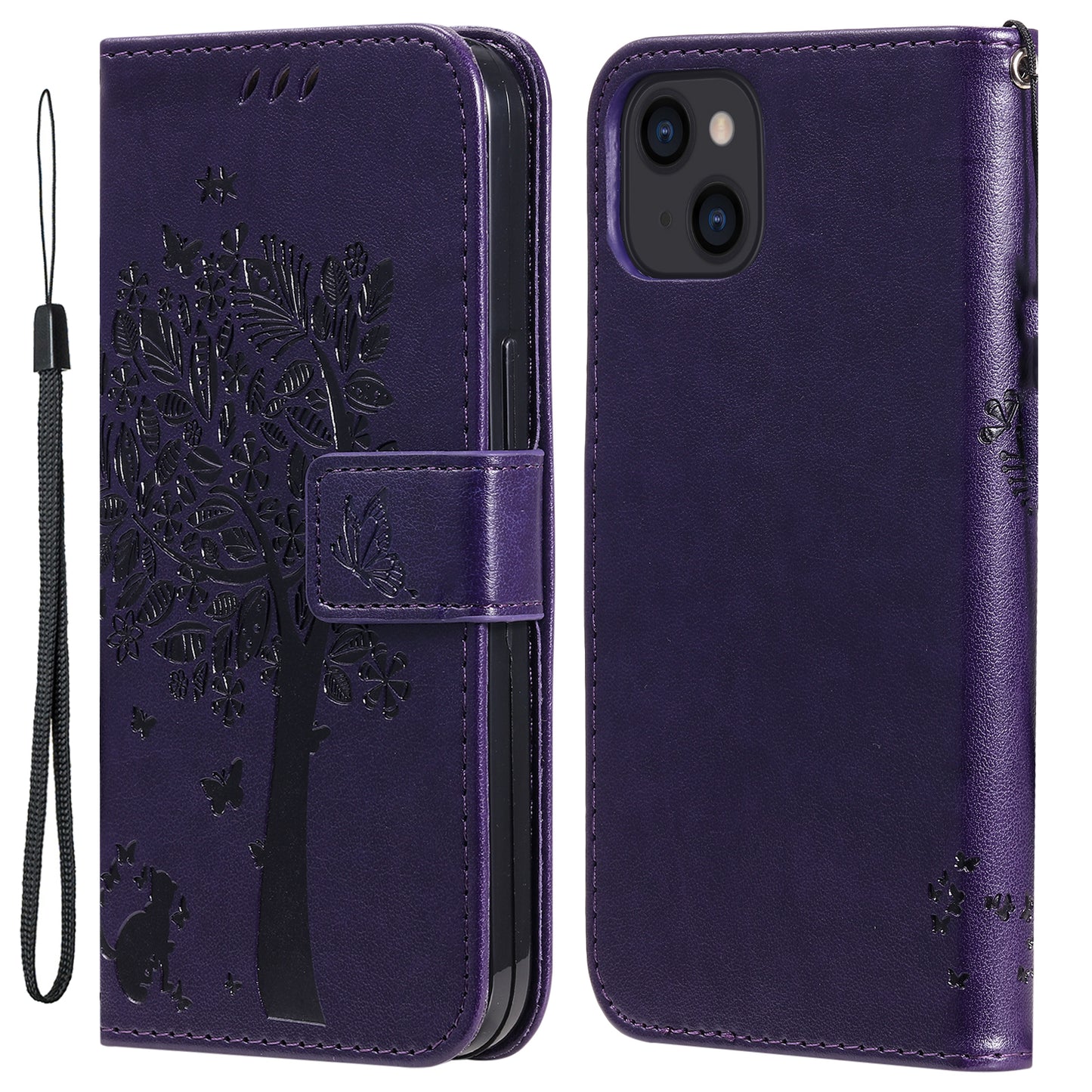 For iPhone 15 KT Imprinting Flower Series-3 PU Leather Phone Case Imprinted Wallet Flip Stand Cover