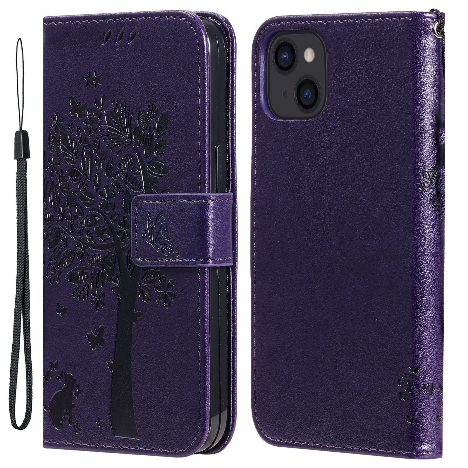 For iPhone 15 KT Imprinting Flower Series-3 PU Leather Phone Case Imprinted Wallet Flip Stand Cover