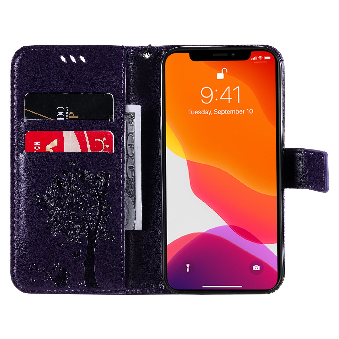 For iPhone 15 KT Imprinting Flower Series-3 PU Leather Phone Case Imprinted Wallet Flip Stand Cover