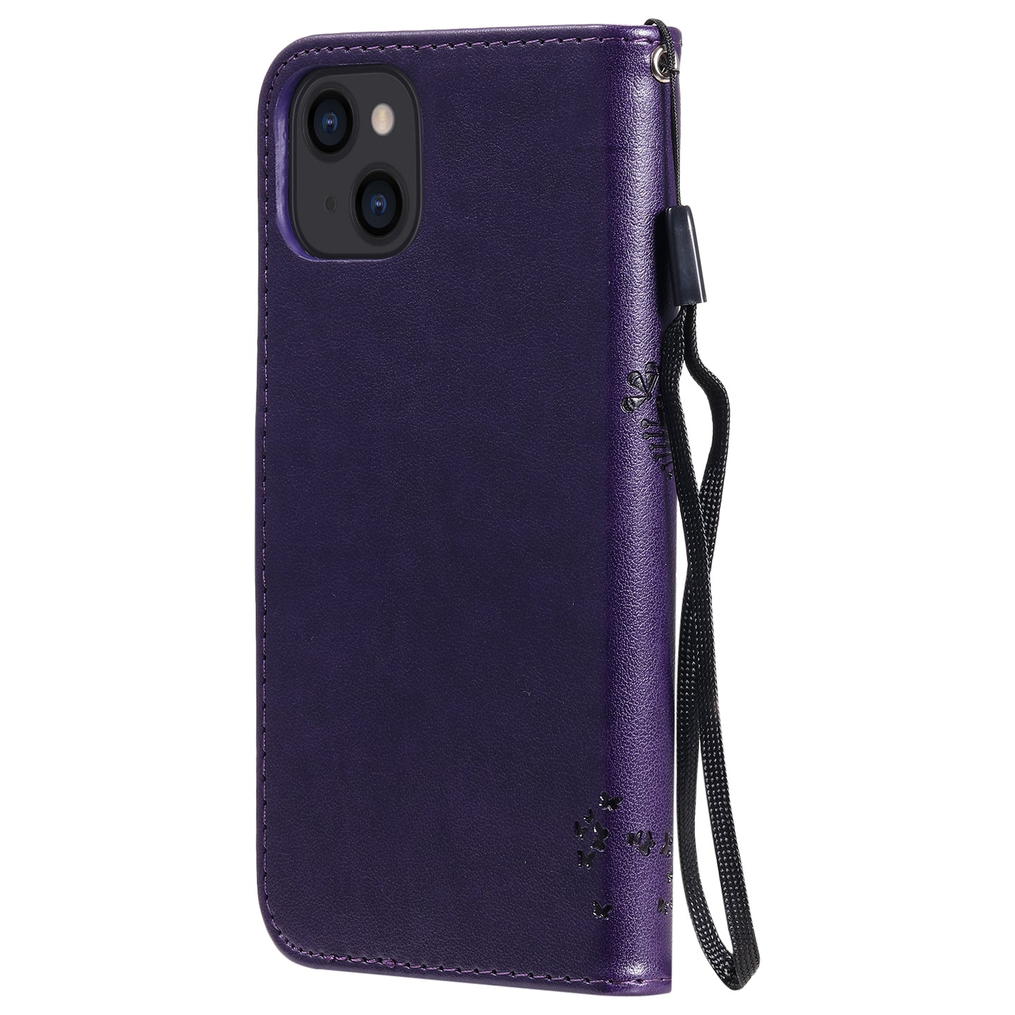 For iPhone 15 KT Imprinting Flower Series-3 PU Leather Phone Case Imprinted Wallet Flip Stand Cover