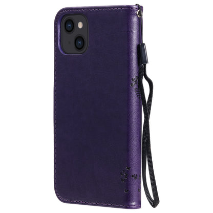 For iPhone 15 KT Imprinting Flower Series-3 PU Leather Phone Case Imprinted Wallet Flip Stand Cover