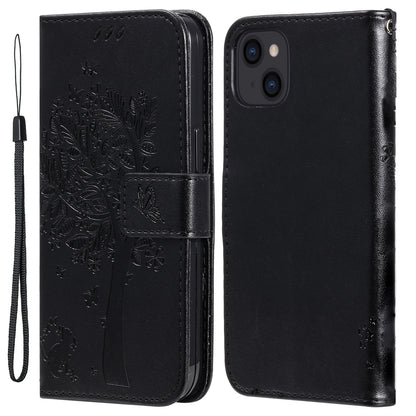 For iPhone 15 KT Imprinting Flower Series-3 PU Leather Phone Case Imprinted Wallet Flip Stand Cover