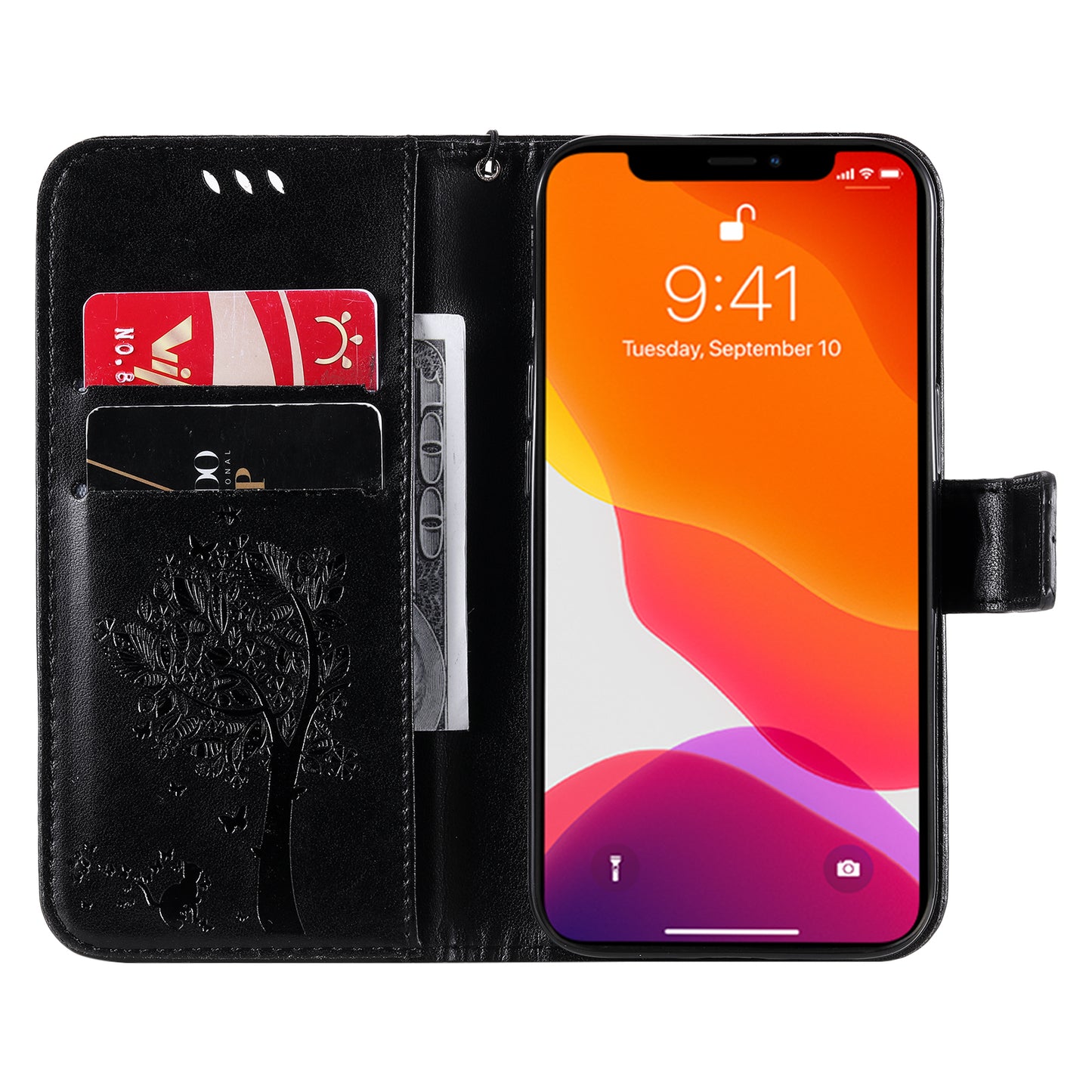 For iPhone 15 KT Imprinting Flower Series-3 PU Leather Phone Case Imprinted Wallet Flip Stand Cover