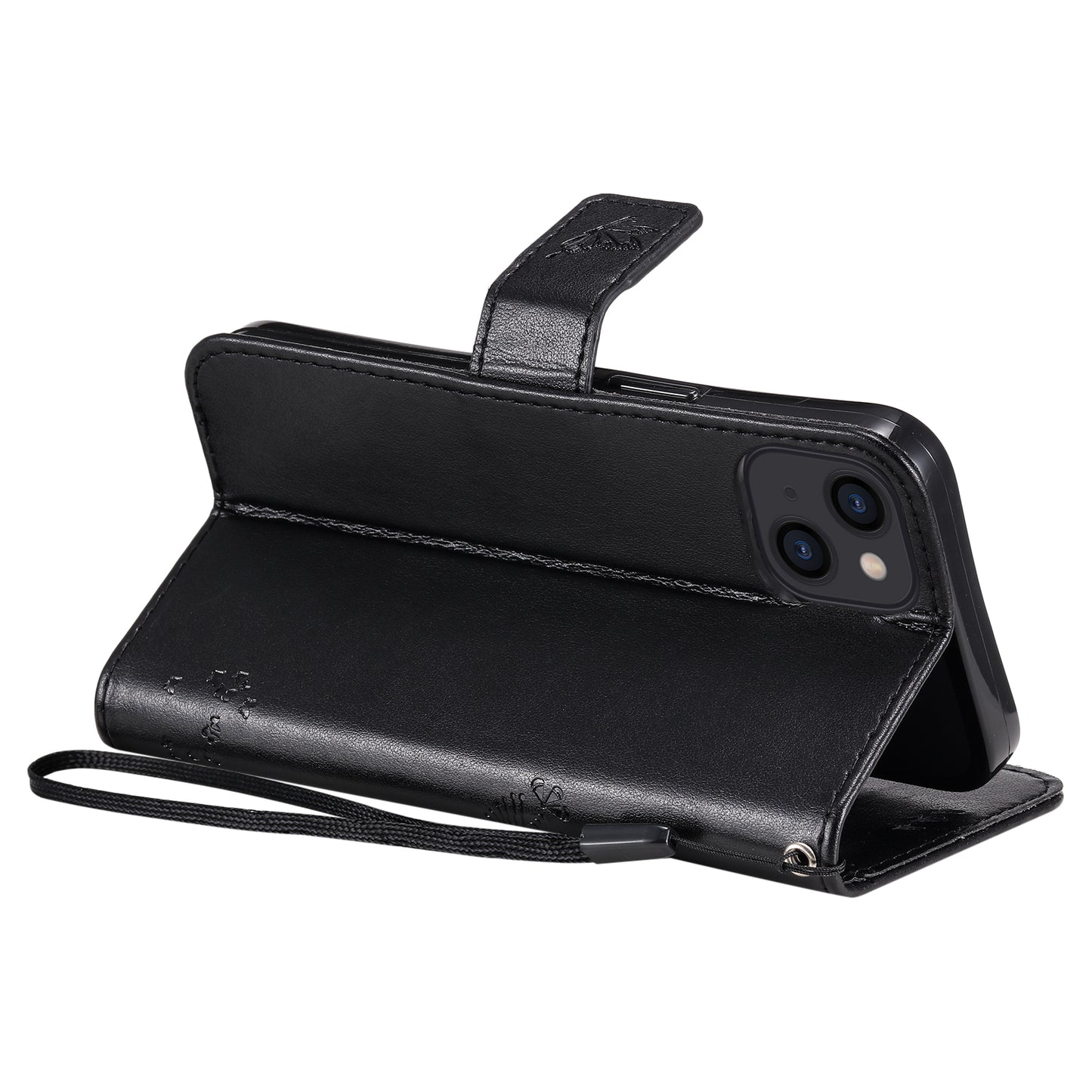 For iPhone 15 KT Imprinting Flower Series-3 PU Leather Phone Case Imprinted Wallet Flip Stand Cover