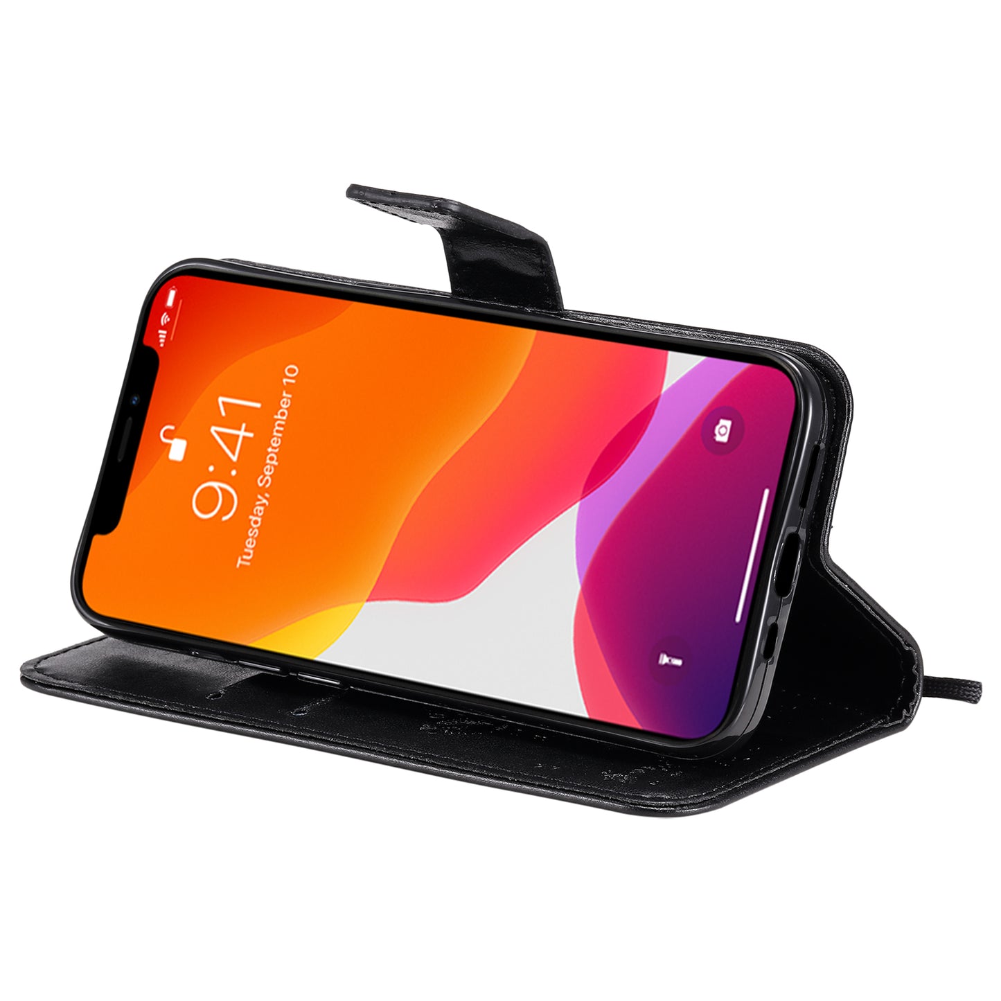 For iPhone 15 KT Imprinting Flower Series-3 PU Leather Phone Case Imprinted Wallet Flip Stand Cover