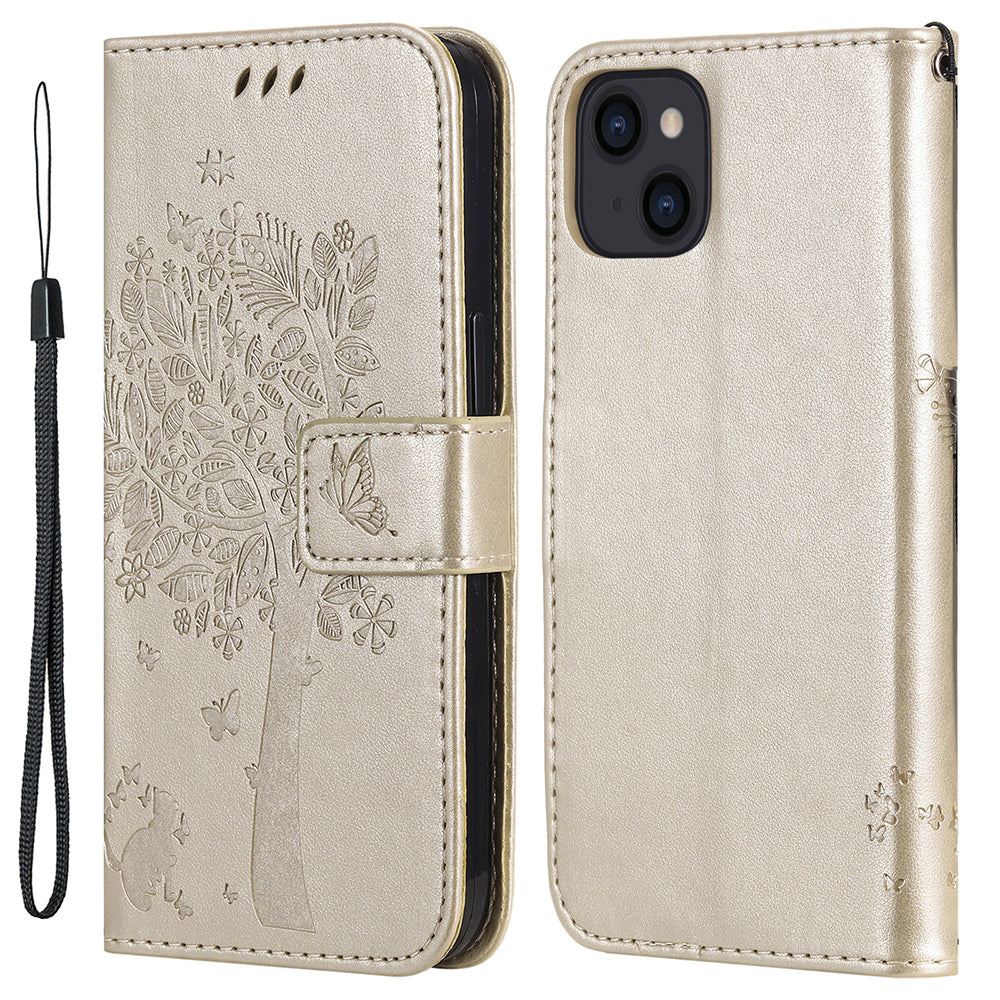 For iPhone 15 KT Imprinting Flower Series-3 PU Leather Phone Case Imprinted Wallet Flip Stand Cover