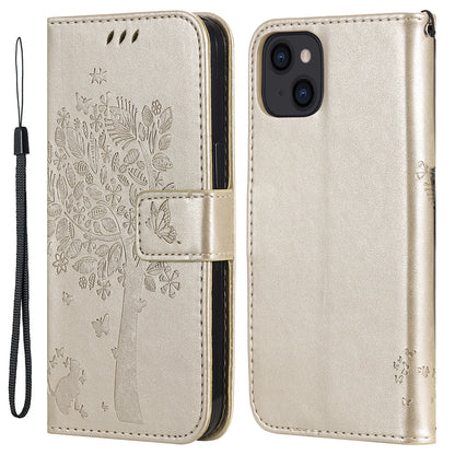 For iPhone 15 KT Imprinting Flower Series-3 PU Leather Phone Case Imprinted Wallet Flip Stand Cover