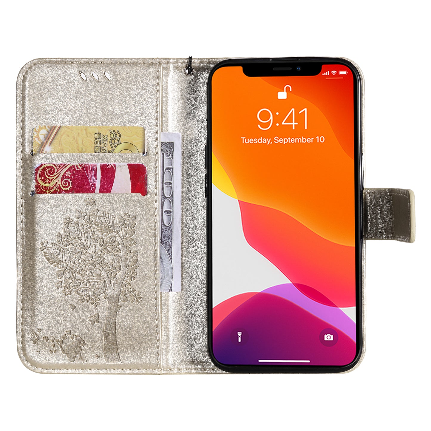 For iPhone 15 KT Imprinting Flower Series-3 PU Leather Phone Case Imprinted Wallet Flip Stand Cover