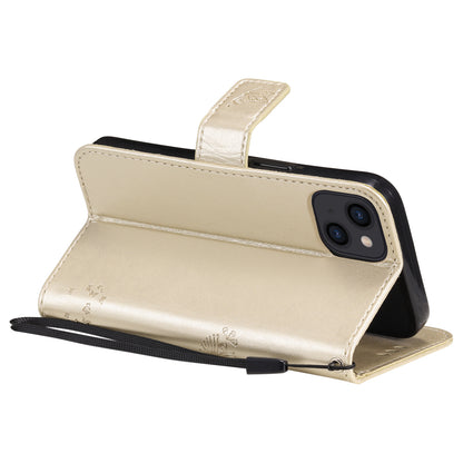 For iPhone 15 KT Imprinting Flower Series-3 PU Leather Phone Case Imprinted Wallet Flip Stand Cover