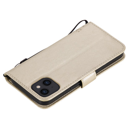 For iPhone 15 KT Imprinting Flower Series-3 PU Leather Phone Case Imprinted Wallet Flip Stand Cover