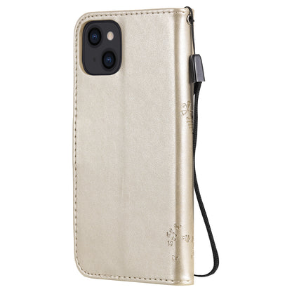 For iPhone 15 KT Imprinting Flower Series-3 PU Leather Phone Case Imprinted Wallet Flip Stand Cover