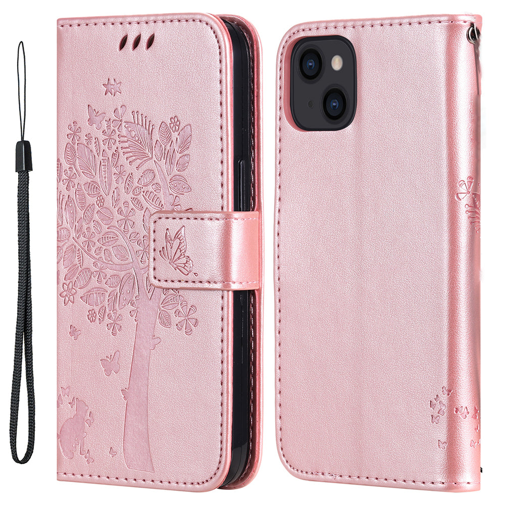 For iPhone 15 KT Imprinting Flower Series-3 PU Leather Phone Case Imprinted Wallet Flip Stand Cover