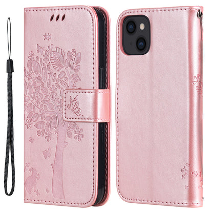 For iPhone 15 KT Imprinting Flower Series-3 PU Leather Phone Case Imprinted Wallet Flip Stand Cover