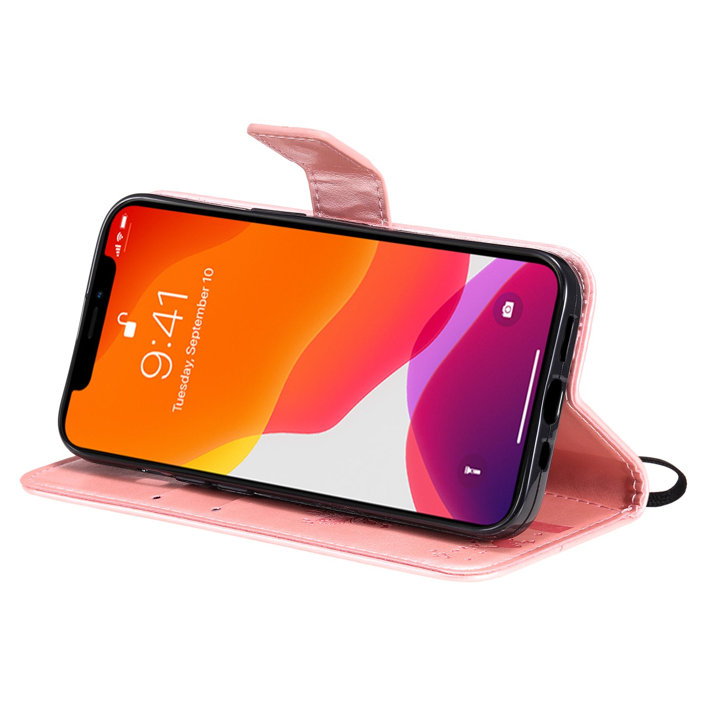 For iPhone 15 KT Imprinting Flower Series-3 PU Leather Phone Case Imprinted Wallet Flip Stand Cover