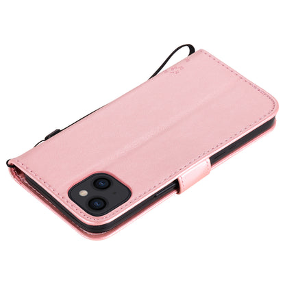 For iPhone 15 KT Imprinting Flower Series-3 PU Leather Phone Case Imprinted Wallet Flip Stand Cover