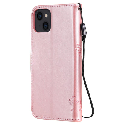 For iPhone 15 KT Imprinting Flower Series-3 PU Leather Phone Case Imprinted Wallet Flip Stand Cover