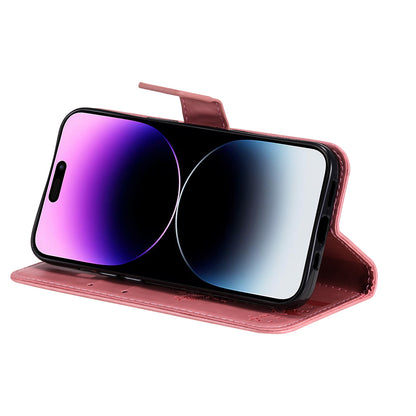 For iPhone 15 Pro Max KT Imprinting Flower Series-3 Phone Case PU Leather Flip Stand Imprinted Wallet Cover