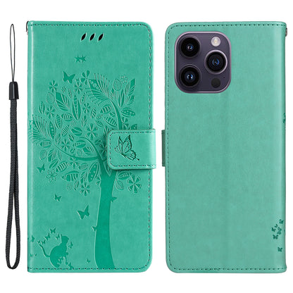 For iPhone 15 Pro Max KT Imprinting Flower Series-3 Phone Case PU Leather Flip Stand Imprinted Wallet Cover