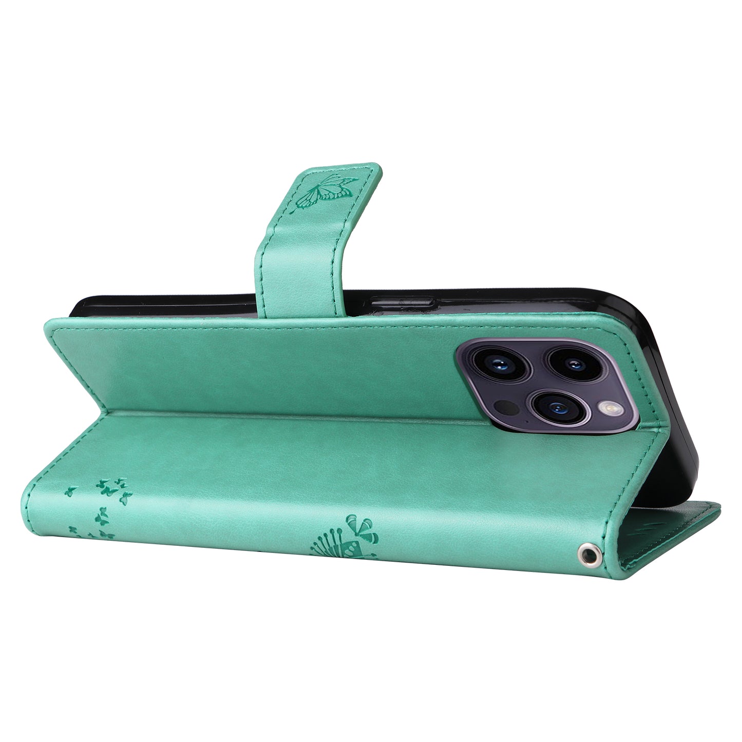 For iPhone 15 Pro Max KT Imprinting Flower Series-3 Phone Case PU Leather Flip Stand Imprinted Wallet Cover