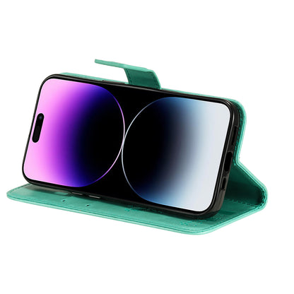 For iPhone 15 Pro Max KT Imprinting Flower Series-3 Phone Case PU Leather Flip Stand Imprinted Wallet Cover