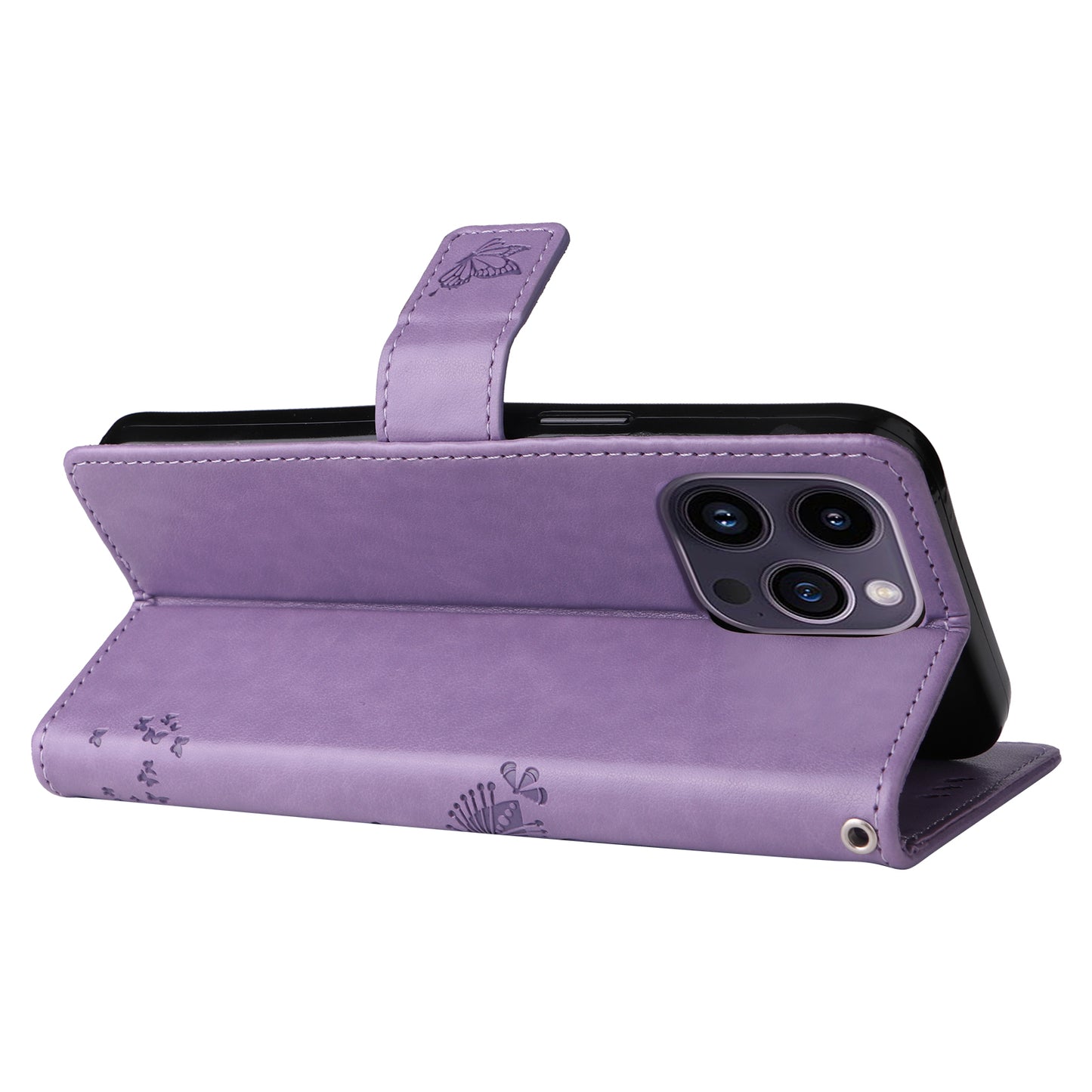 For iPhone 15 Pro Max KT Imprinting Flower Series-3 Phone Case PU Leather Flip Stand Imprinted Wallet Cover