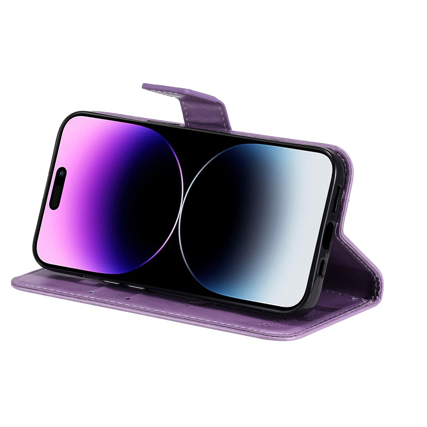 For iPhone 15 Pro Max KT Imprinting Flower Series-3 Phone Case PU Leather Flip Stand Imprinted Wallet Cover