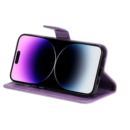 For iPhone 15 Pro Max KT Imprinting Flower Series-3 Phone Case PU Leather Flip Stand Imprinted Wallet Cover