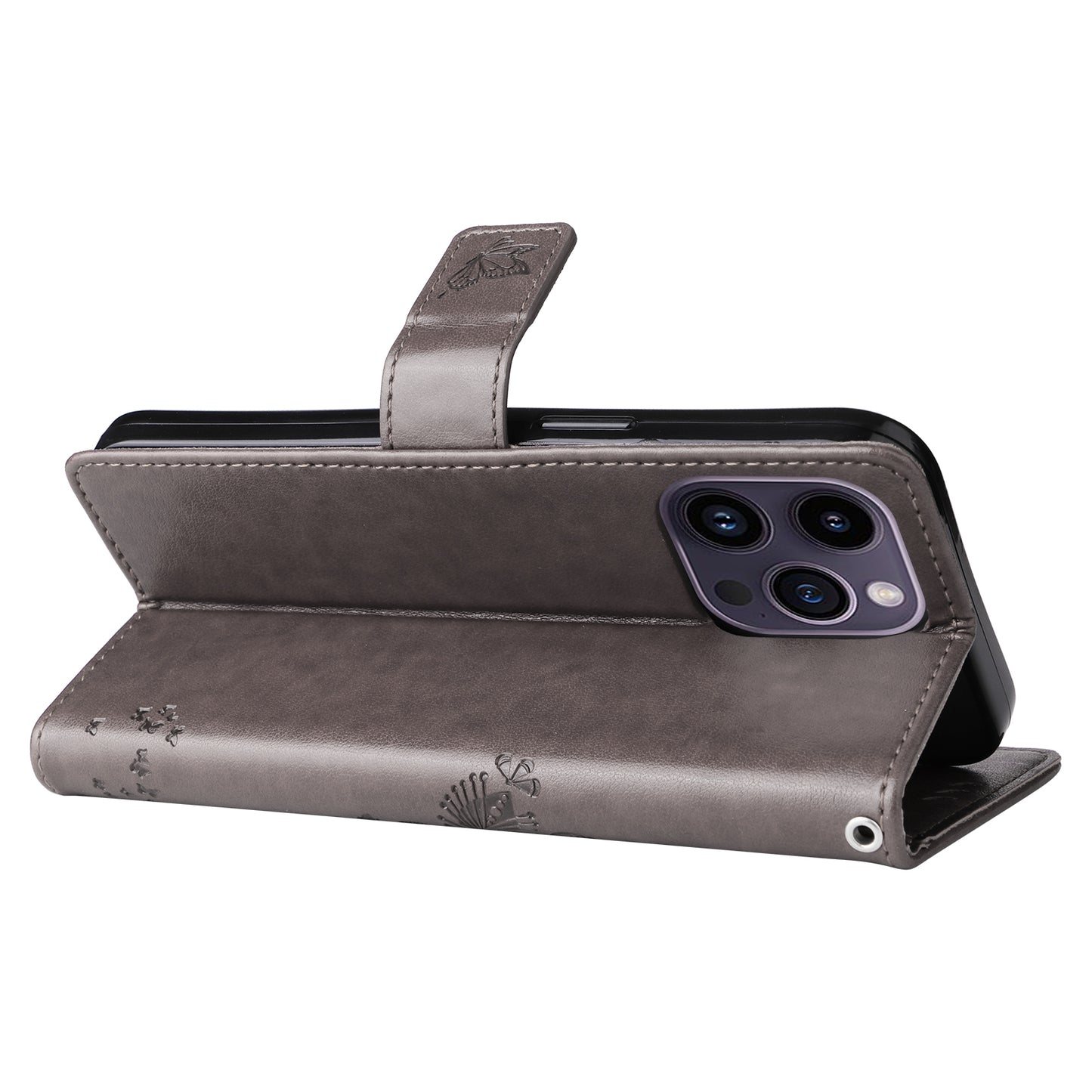 For iPhone 15 Pro Max KT Imprinting Flower Series-3 Phone Case PU Leather Flip Stand Imprinted Wallet Cover