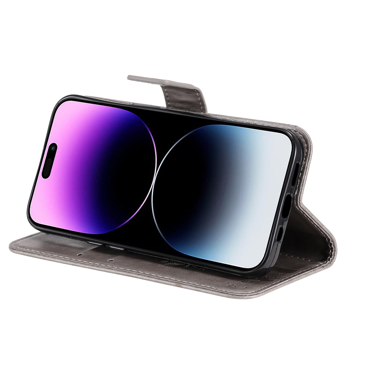 For iPhone 15 Pro Max KT Imprinting Flower Series-3 Phone Case PU Leather Flip Stand Imprinted Wallet Cover