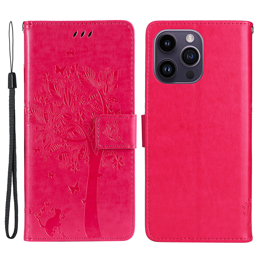 For iPhone 15 Pro Max KT Imprinting Flower Series-3 Phone Case PU Leather Flip Stand Imprinted Wallet Cover