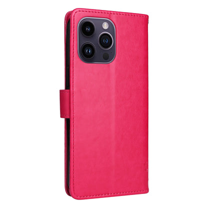 For iPhone 15 Pro Max KT Imprinting Flower Series-3 Phone Case PU Leather Flip Stand Imprinted Wallet Cover