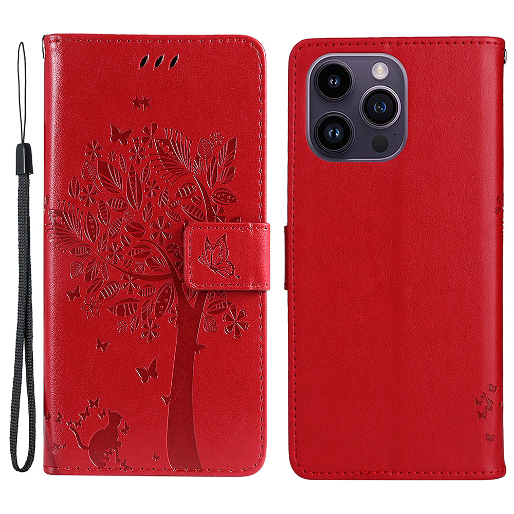 For iPhone 15 Pro Max KT Imprinting Flower Series-3 Phone Case PU Leather Flip Stand Imprinted Wallet Cover